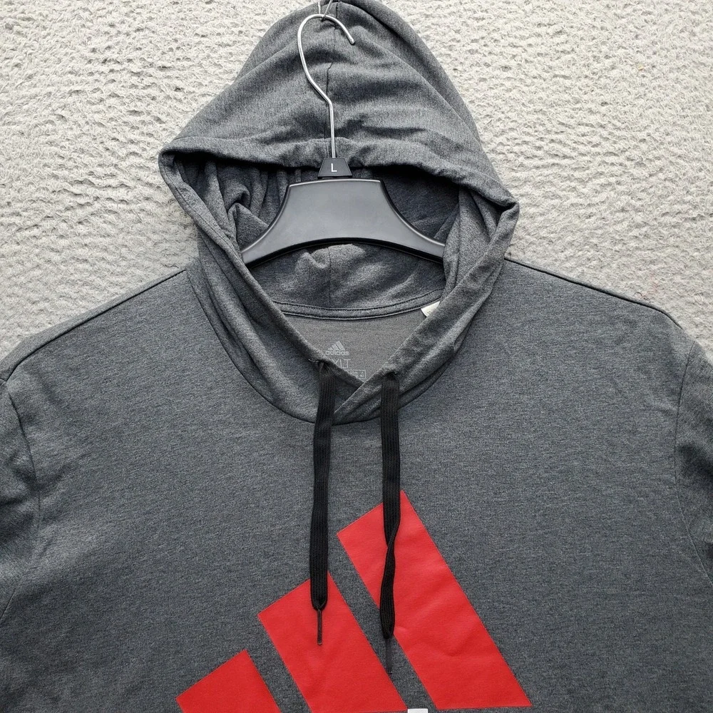 Adidas Hoodie Mens 2XLT Gray Graphic Logo Long Sleeve Lightweight Pullover EUC